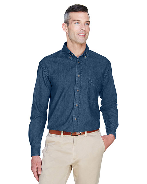 Harriton M550T Men Tall Long-Sleeve Denim Shirt at GotApparel