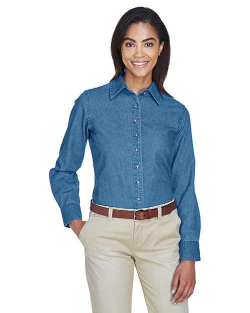 Harriton M550W Women 6.5 Oz. Long-Sleeve Denim Shirt at GotApparel