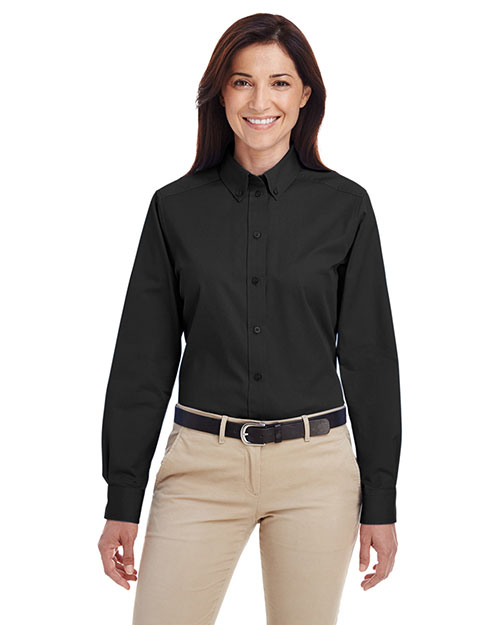 Harriton M581W Women Foundation 100% Cotton Long-Sleeve Twill Shirt With Teflon at GotApparel