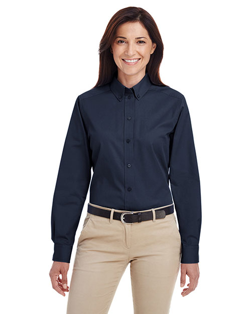 Harriton M581W Women Foundation 100% Cotton Long-Sleeve Twill Shirt With Teflon  at GotApparel