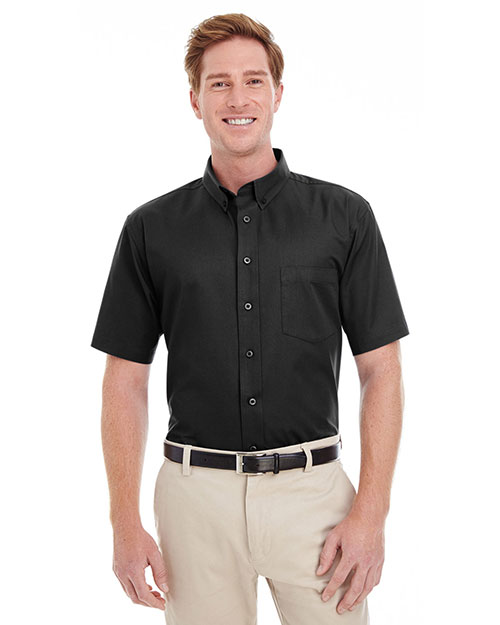 Harriton M582 Men Foundation 100% Cotton Short-Sleeve Twill Shirt Teflon at GotApparel
