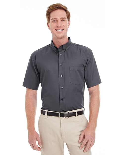 Harriton M582 Men Foundation 100% Cotton Short-Sleeve Twill Shirt Teflon at GotApparel