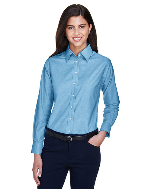 Harriton M600W Women Long-Sleeve Oxford With Stain-Release at GotApparel
