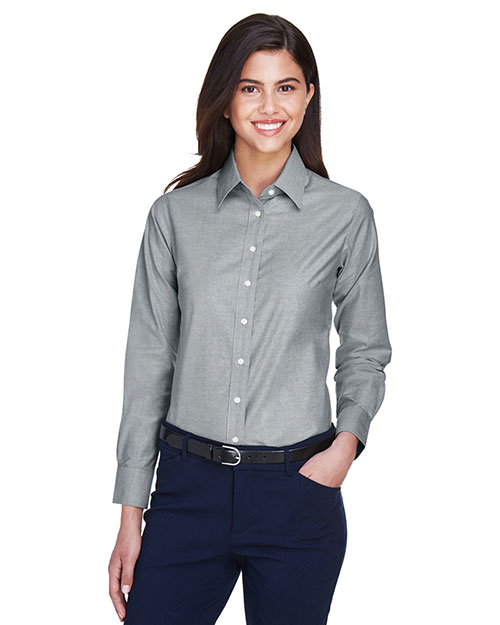 Harriton M600W Women Long-Sleeve Oxford With Stain-Release at GotApparel