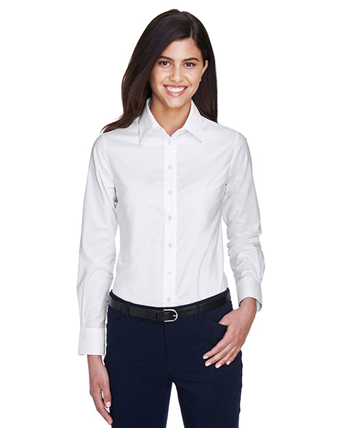 Harriton M600W Women Long-Sleeve Oxford With Stain-Release at GotApparel