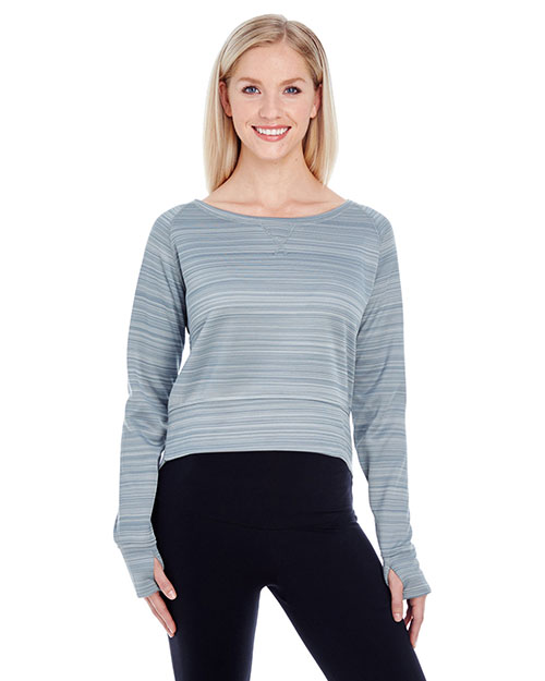 J America JA8663 Women Odyssey Striped Poly Fleece Hi-Lo Crew at GotApparel