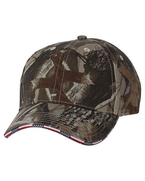 Kati LC924 Unisex Camouflage Cap with American Flag Sandwich Bill at GotApparel