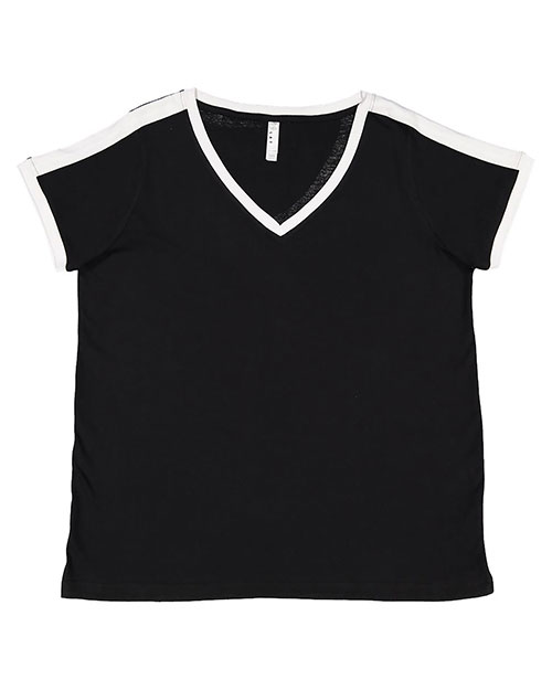 LAT 3832 Women Curvy Soccer Ringer T-Shirt at GotApparel