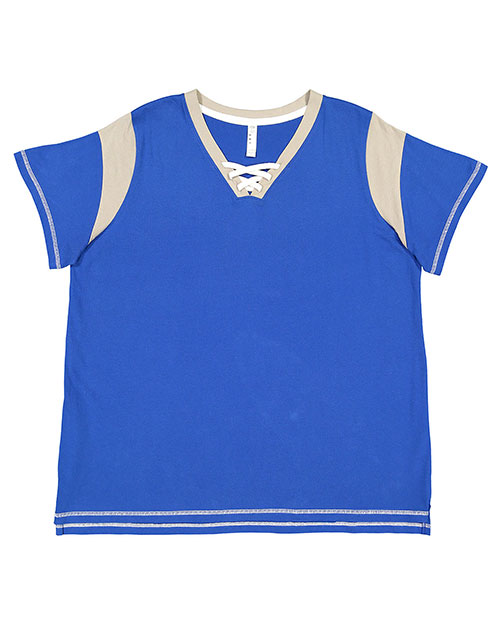 LAT 3833 Women Curvy Gameday Lace Up T-Shirt at GotApparel