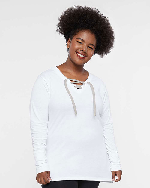 LAT LA3538 Ladies Long-Sleeve Lace Up T-Shirt at GotApparel