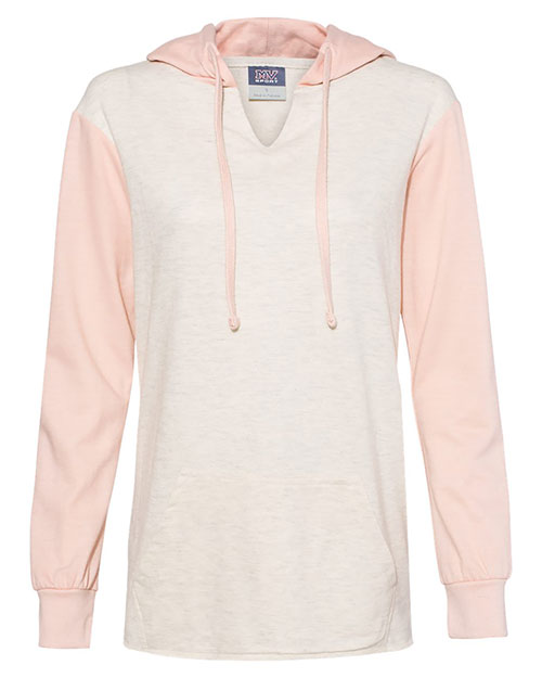 MV Sport W20145 Women ’s French Terry Hooded Pullover with Colorblocked Sleeves at GotApparel