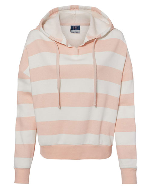 MV Sport W21721 Women 's Striped Fleece Boxy Hooded Sweatshirt at GotApparel