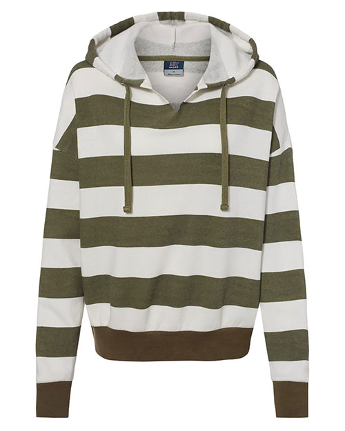 MV Sport W21721 Women's Striped Fleece Boxy Hooded Sweatshirt at GotApparel