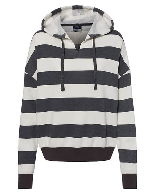 MV Sport W21721 Women 's Striped Fleece Boxy Hooded Sweatshirt at GotApparel