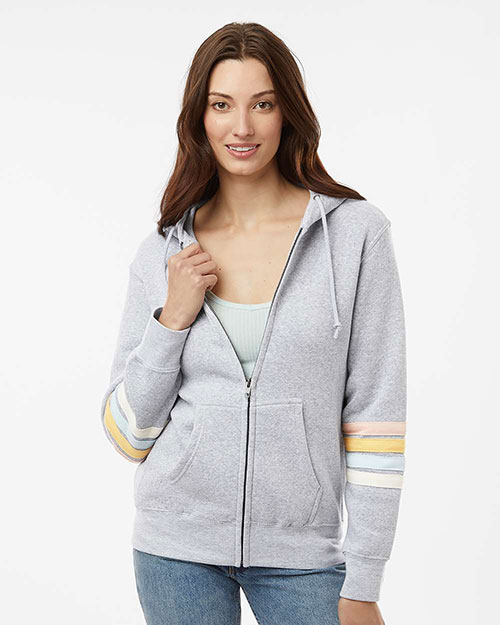 MV Sport W22732 Women's Striped Sleeves Full-Zip Hooded Sweatshirt at GotApparel