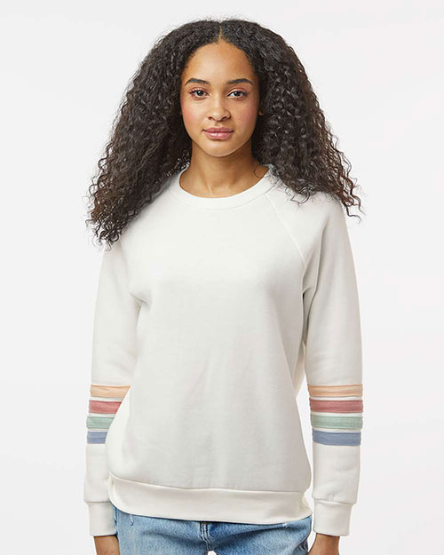 MV Sport W23152 Women's Striped Sleeves Crewneck Sweatshirt at GotApparel
