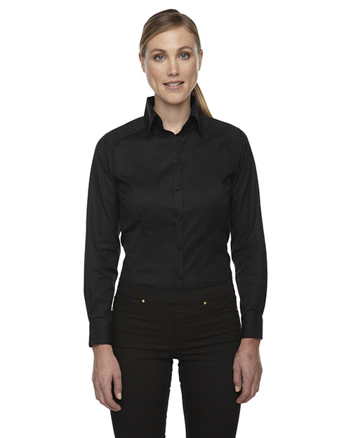 North End 78646 Women Wrinkle-Free Two-Ply 80 Cotton Taped Stripe Jacquard Shirt at GotApparel