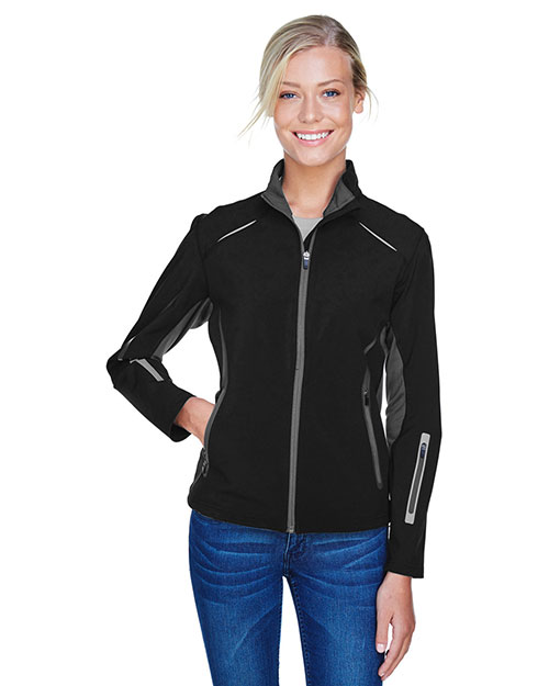 North End 78678 Women Pursuit Three-Layer Light Bonded Hybrid Soft Shell Jacket with Laser Perforation at GotApparel