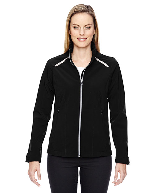 North End 78693 Women Excursion Soft Shell Jacket with Laser Stitch Accents at GotApparel