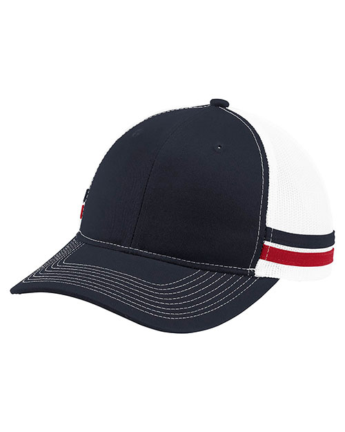 Port Authority C113 Two-Stripe Snapback Trucker Cap at GotApparel