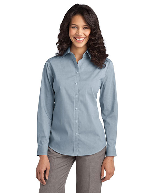 Port Authority L647 Women Fine Stripe Stretch Poplin Shirt at GotApparel