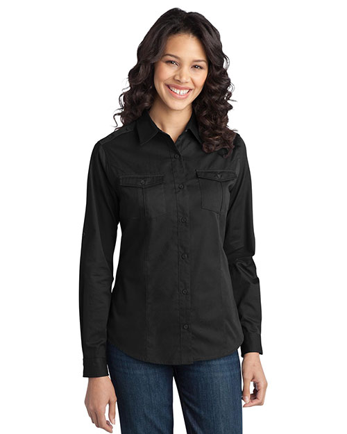 Port Authority L649 Women Stain-Resistant Roll Sleeve Twill Shirt at GotApparel