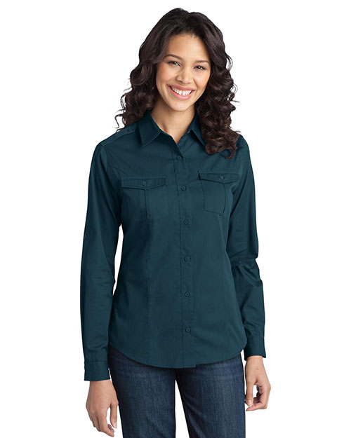 Port Authority L649 Women Stain-Resistant Roll Sleeve Twill Shirt at GotApparel