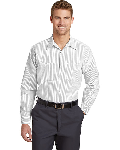 Red Kap CS10LONG Men Long-Sleeve Striped Industrial Work Shirt at GotApparel