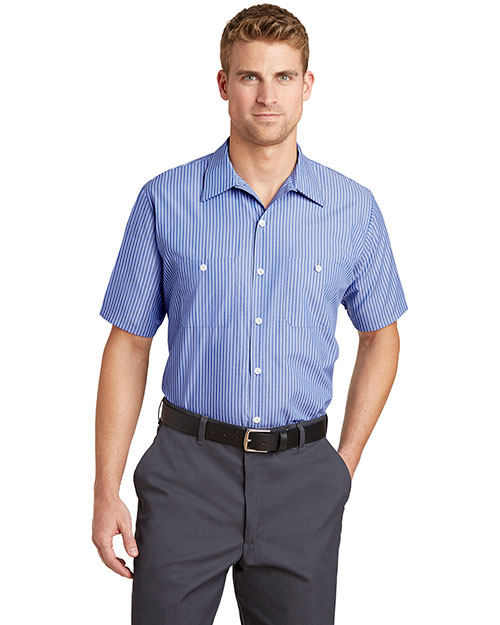 Red Kap CS20LONG Men Long Size Short-Sleeve Striped Industrial Work Shirt at GotApparel