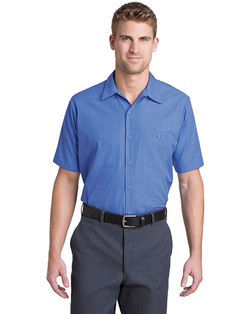 Red Kap CS20LONG Men Long Size Short-Sleeve Striped Industrial Work Shirt at GotApparel