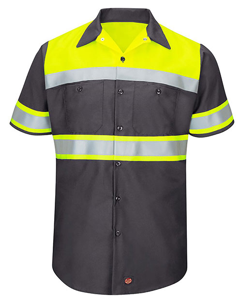 Red Kap SY80L  Hi-Visibility Colorblock Ripstop Short Sleeve Work Shirt - TALL at GotApparel