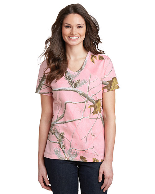 Custom Embroidered Russell Outdoor LRO54V Women Realtree 100% Cotton V-Neck Tee at GotApparel