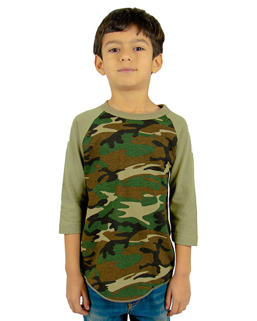 Shaka Wear Drop Ship SHRAGCY Boys Youth 6 Oz., 3/4-Sleeve Camo Raglan T-Shirt at GotApparel