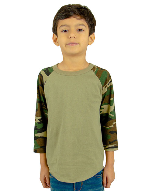 Shaka Wear Drop Ship SHRAGCY Boys Youth 6 Oz., 3/4-Sleeve Camo Raglan T-Shirt at GotApparel