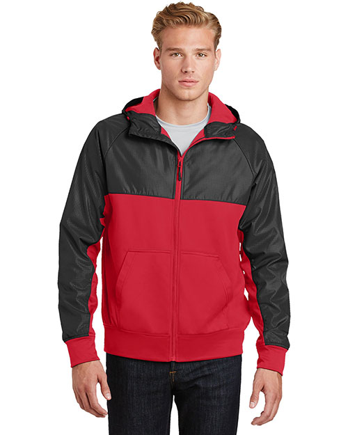 Sport-Tek JST50 Men Embossed Hybrid Full Zip Hooded Jacket at GotApparel