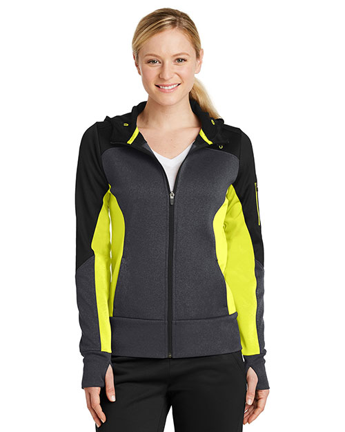 Sport-Tek® LST245 Women Tech Fleece Colorblock Full-Zip Hooded Jacket at GotApparel