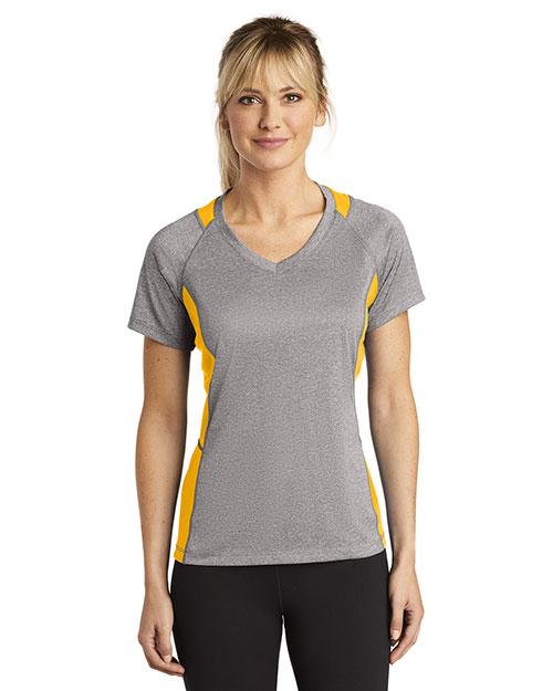 Sport-Tek® LST361 Women Heather Colorblock Contender V-Neck Tee at GotApparel