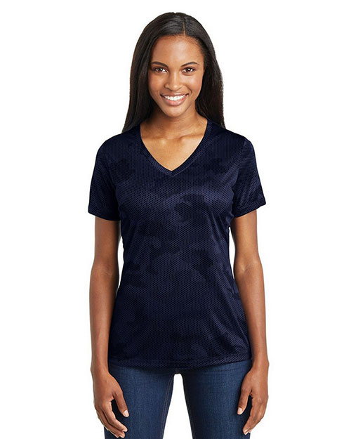 Sport-Tek® LST370 Women Camohex V-Neck Tee at GotApparel