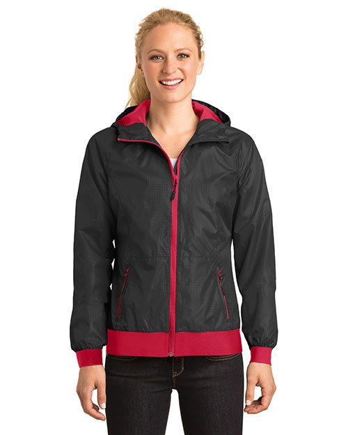 Sport-Tek® LST53 Women   Embossed Hooded Wind Jacket at GotApparel