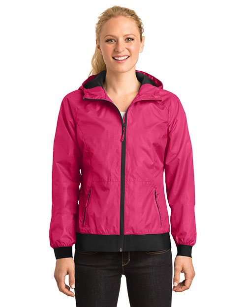 Sport-Tek® LST53 Women Embossed Hooded Wind Jacket at GotApparel