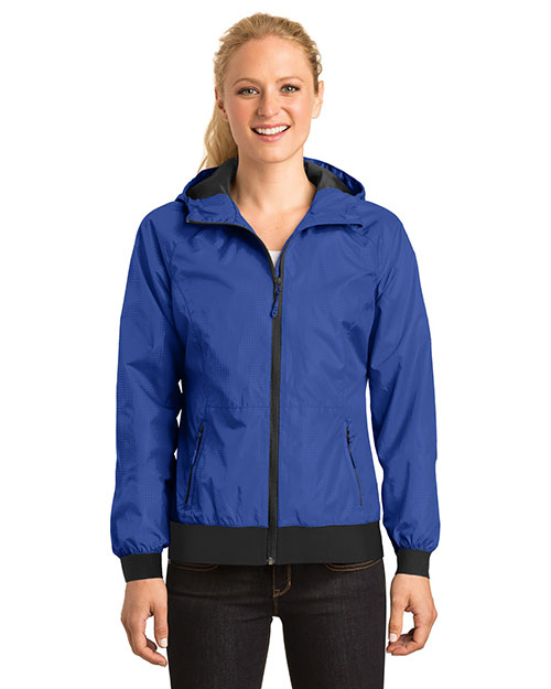 Sport-Tek® LST53 Women Embossed Hooded Wind Jacket at GotApparel