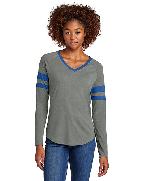 Sport-Tek ® Ladies Halftime Stripe Long Sleeve V-Neck Tee LST6043 at GotApparel
