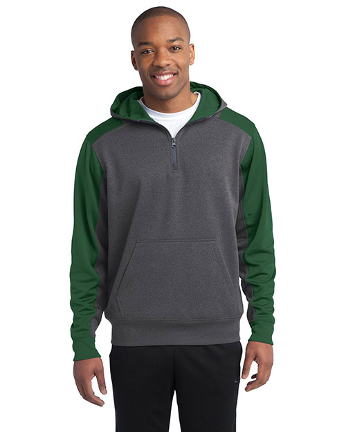 Sport-Tek® ST249 Men Tech Fleece Colorblock 1/4-Zip Hooded Sweatshirt at GotApparel