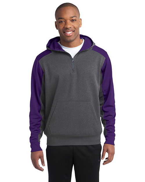 Sport-Tek® ST249 Men Tech Fleece Colorblock 1/4-Zip Hooded Sweatshirt at GotApparel
