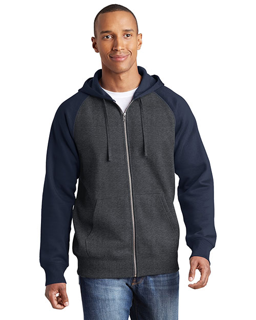 Sport-Tek® ST269 Adult Raglan Colorblock Full-Zip Hooded Fleece Jacket at GotApparel