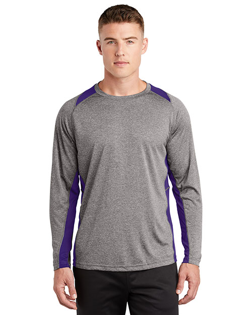 Sport-Tek® ST361LS Men Long-Sleeve Heather Colorblock Contender Tee at GotApparel