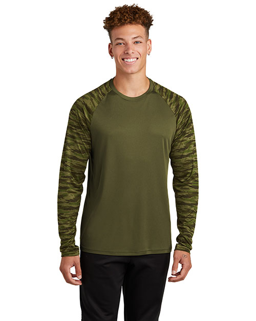 Sport-Tek Drift Camo Colorblock Long Sleeve Tee ST376LS at GotApparel