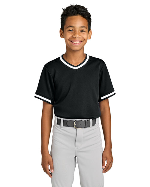 Sport-Tek YST221 ® Youth Tough Mesh V-Neck Baseball Jersey at GotApparel