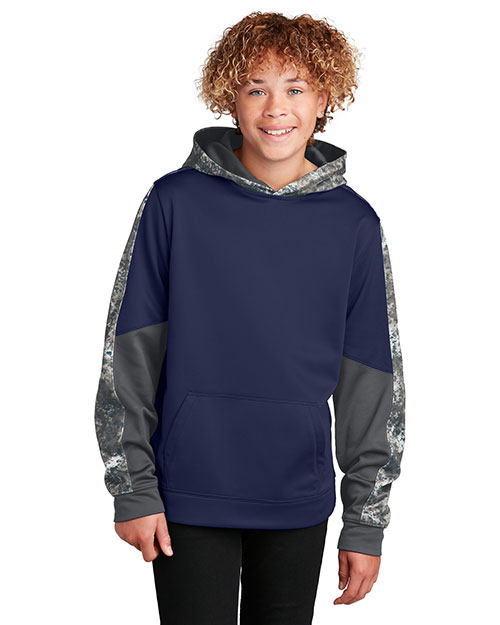 Sport-Tek® YST231 Youth Sport-Wick Mineral Freeze Fleece Colorblock Hooded Pullover at GotApparel