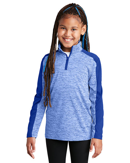 Sport-Tek YST397 Youth 4.1 oz PosiCharge Electric Heather Colorblock 1/4-Zip Pullover at GotApparel